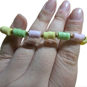 Handmade Clay Beaded Bracelet Stretchy Yellow  Hand Crafted
